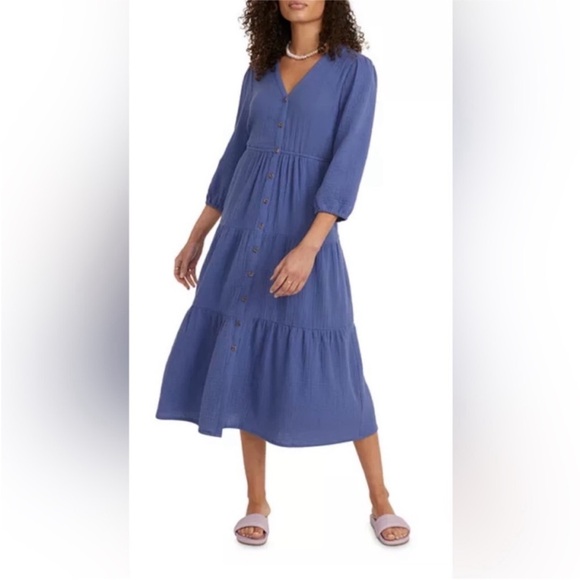 Marine Layer Willow Double Cloth Midi Dress in Periwinkle, M - Picture 2 of 13